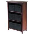 Doba-Bnt Verona 3 Section M Storage Shelf with 6 Foldable Fabric Baskets - Walnut and Black SA143705